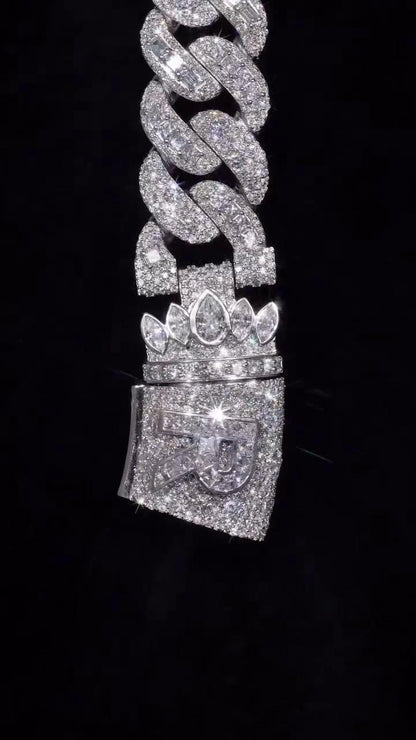 20mm VVS Moissanite Cuban Chain | Rhodium Plated 925 Silver | Round & Emerald Cut Iced Out Chain | Pass Diamond Tester | Hip Hop Jewelry