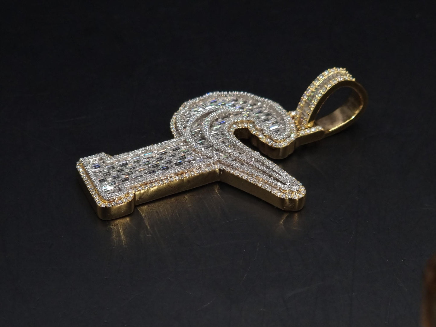 Emerald cut VVS1 Moissanite Layered Letter Pendant, Iced out Chunky Pendant, Custom Alphabet/Letter, 925 Sterling Silver/10k, HipHop Pendant