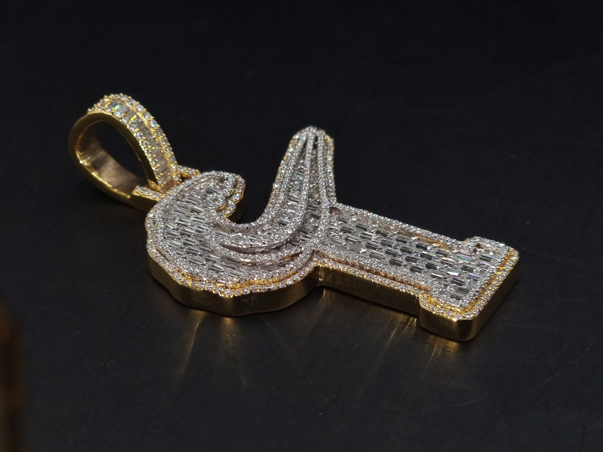 Emerald cut VVS1 Moissanite Layered Letter Pendant, Iced out Chunky Pendant, Custom Alphabet/Letter, 925 Sterling Silver/10k, HipHop Pendant