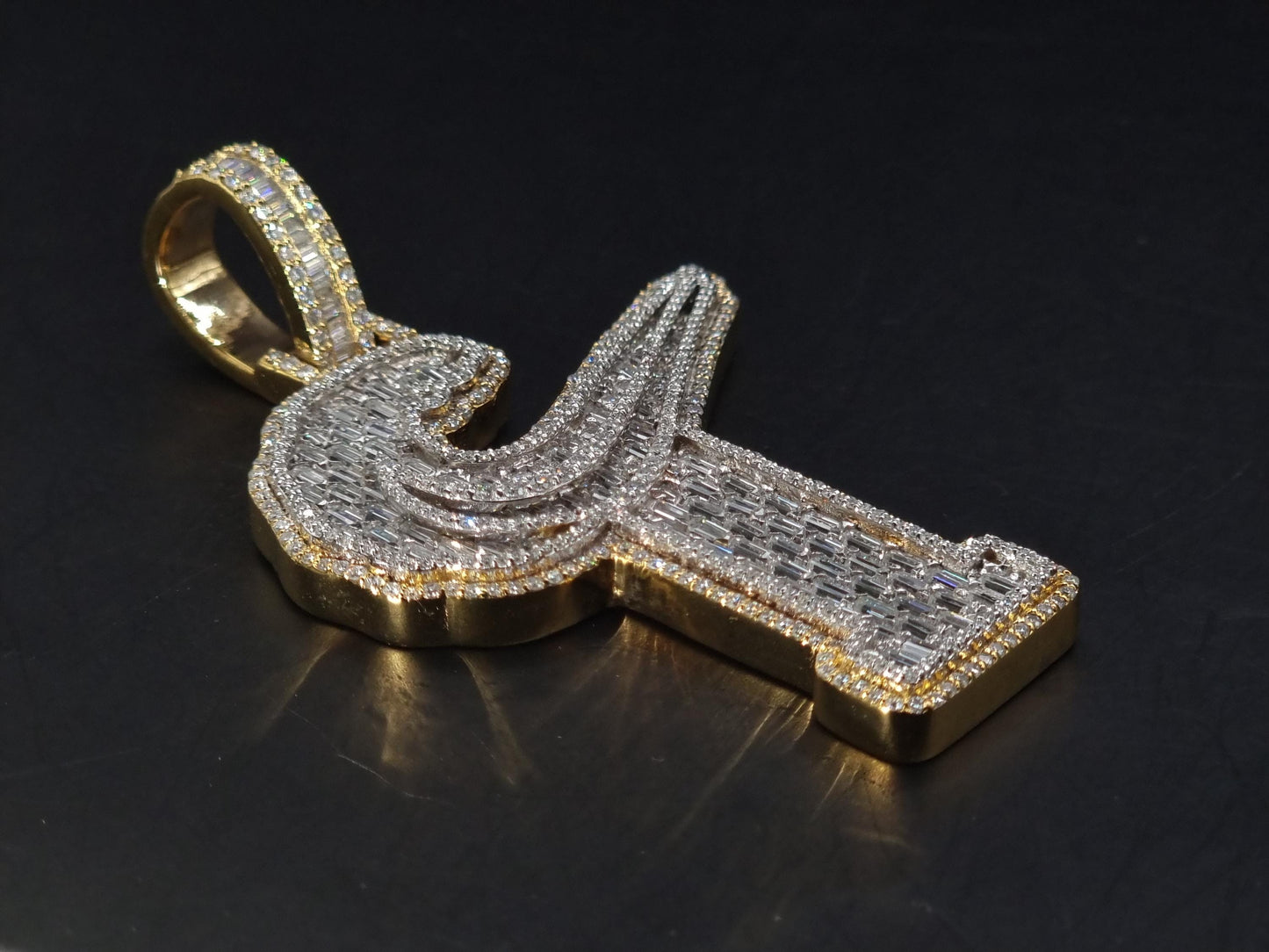 Emerald cut VVS1 Moissanite Layered Letter Pendant, Iced out Chunky Pendant, Custom Alphabet/Letter, 925 Sterling Silver/10k, HipHop Pendant