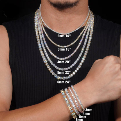 2-6mm VVS1 Moissanite sterling silver tennis chains and bracelets, Diamond tennis necklace, Iced out chain, Anniversary gift for him or her