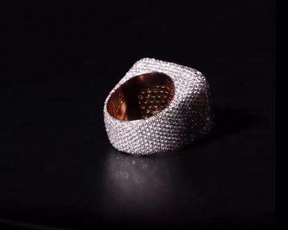 Mixed-Cut Moissanite Iced Out Ring | Rhodium Plated 925 Silver/10K Gold | CZ or VVS Diamonds | Custom Statement Pinky Ring