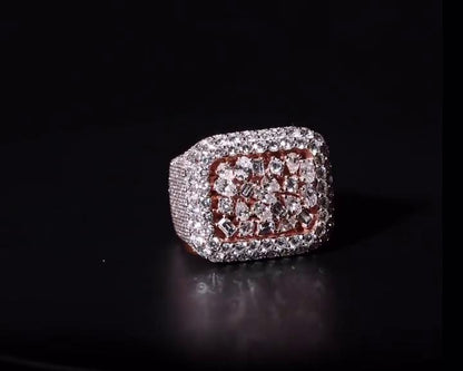 Mixed-Cut Moissanite Iced Out Ring | Rhodium Plated 925 Silver/10K Gold | CZ or VVS Diamonds | Custom Statement Pinky Ring