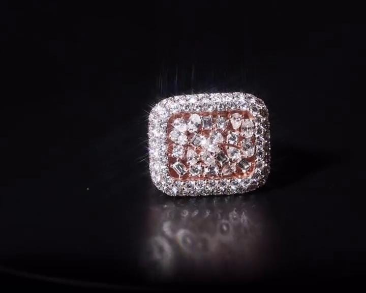 Mixed-Cut Moissanite Iced Out Ring | Rhodium Plated 925 Silver/10K Gold | CZ or VVS Diamonds | Custom Statement Pinky Ring