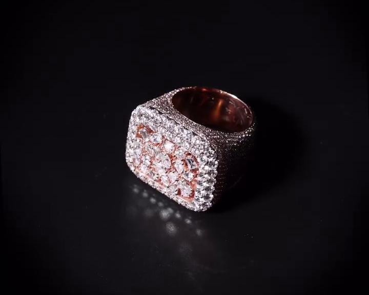 Mixed-Cut Moissanite Iced Out Ring | Rhodium Plated 925 Silver/10K Gold | CZ or VVS Diamonds | Custom Statement Pinky Ring