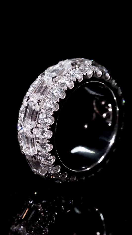 Iced Out Eternity Ring | CZ or VVS Moissanite | Rhodium 925 Silver / 10K Gold | Emerald & Round Cut | Custom Hip Hop Band