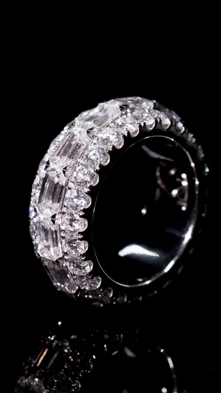 Iced Out Eternity Ring | CZ or VVS Moissanite | Rhodium 925 Silver / 10K Gold | Emerald & Round Cut | Custom Hip Hop Band