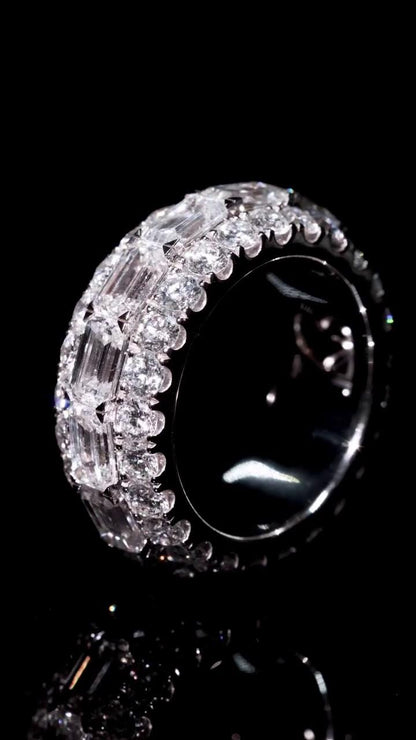 Iced Out Eternity Ring | CZ or VVS Moissanite | Rhodium 925 Silver / 10K Gold | Emerald & Round Cut | Custom Hip Hop Band