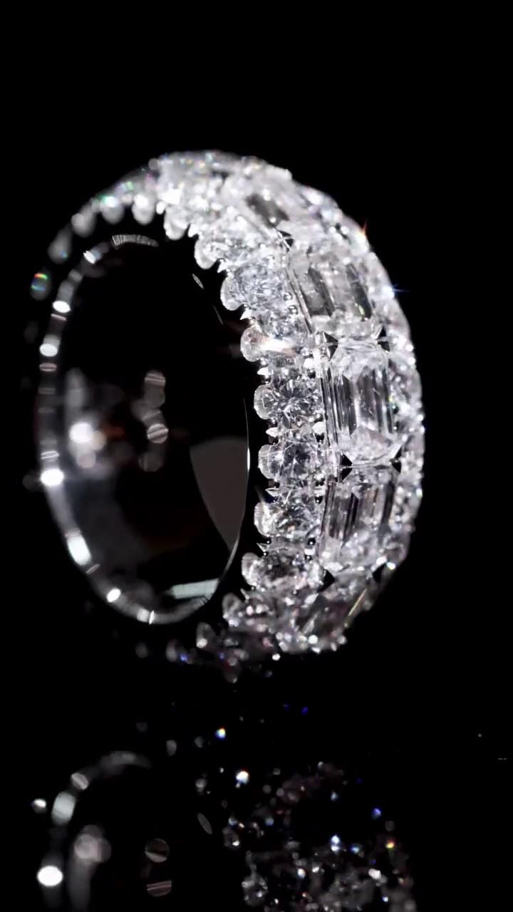 Iced Out Moissanite Eternity Ring – Sterling Silver Luxury Jewelry for Men, Iced Out Pinky Ring, Statement Rings For Him
