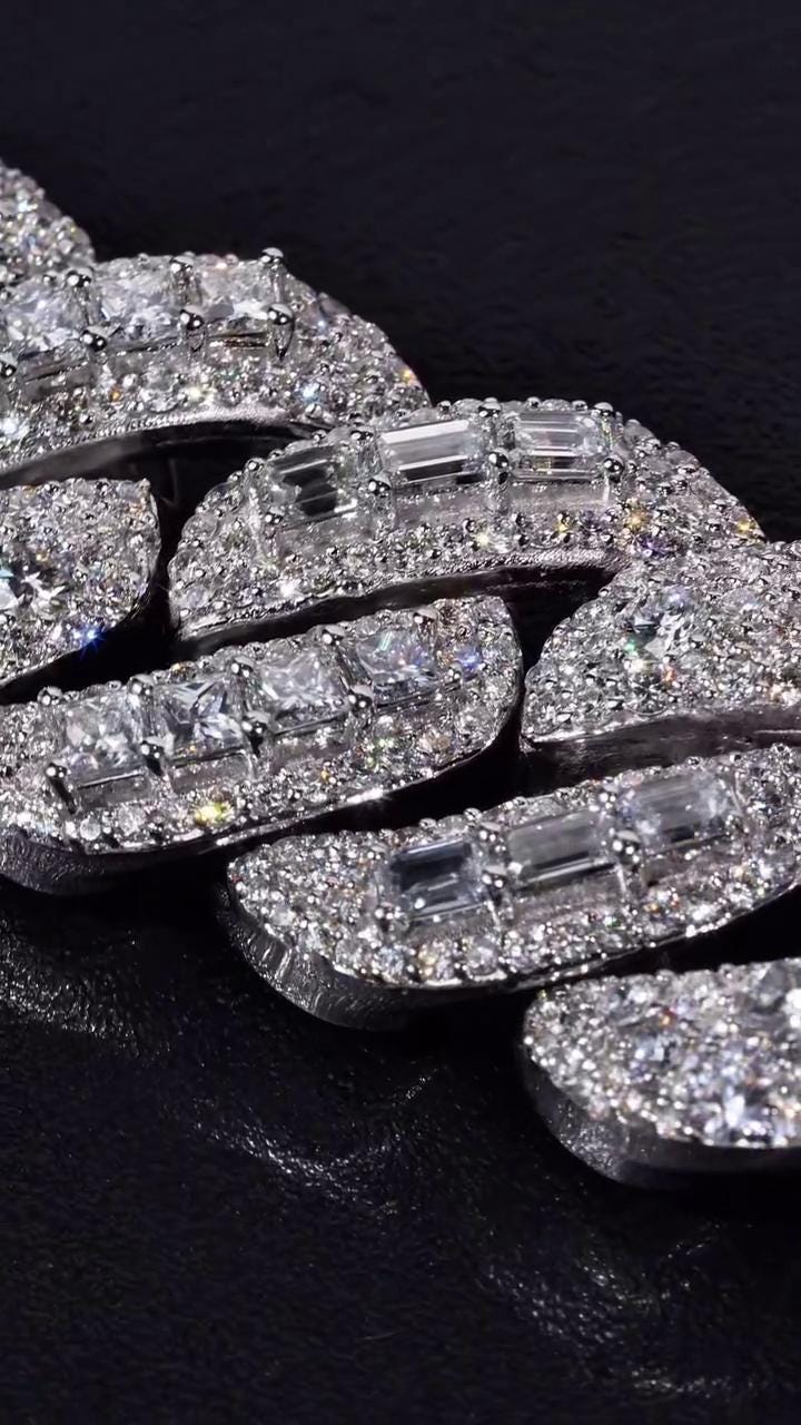 20mm VVS Moissanite Cuban Chain | Rhodium Plated 925 Silver | Round & Emerald Cut Iced Out Chain | Pass Diamond Tester | Hip Hop Jewelry