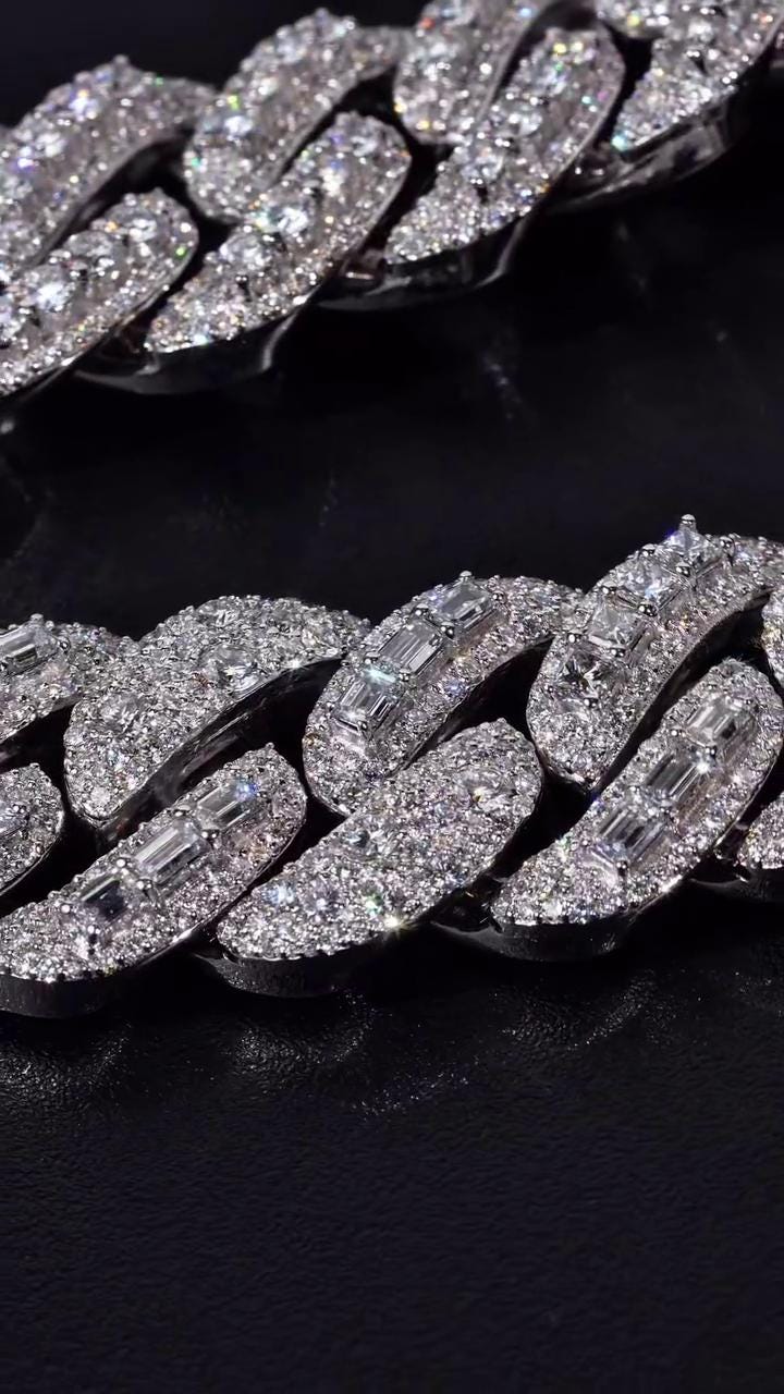 20mm VVS Moissanite Cuban Chain | Rhodium Plated 925 Silver | Round & Emerald Cut Iced Out Chain | Pass Diamond Tester | Hip Hop Jewelry