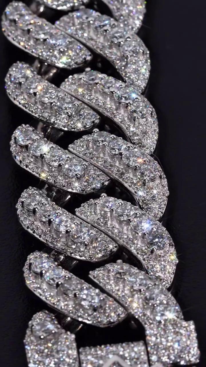 20mm VVS Moissanite Cuban Chain | Rhodium Plated 925 Silver | Round & Emerald Cut Iced Out Chain | Pass Diamond Tester | Hip Hop Jewelry