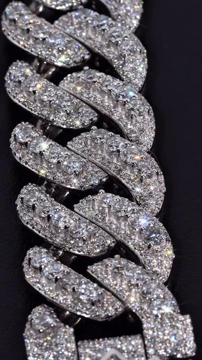 20mm VVS Moissanite Cuban Chain | Rhodium Plated 925 Silver | Round & Emerald Cut Iced Out Chain | Pass Diamond Tester | Hip Hop Jewelry