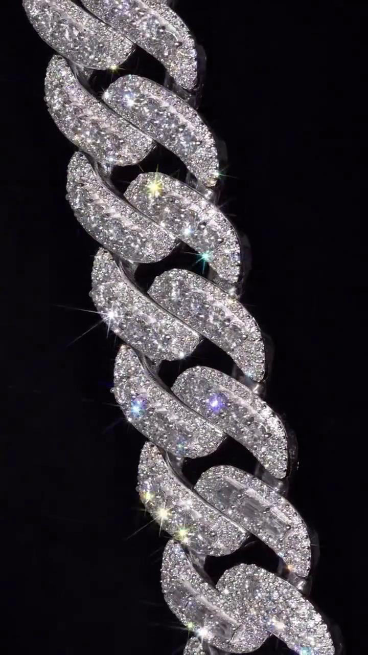 20mm VVS Moissanite Cuban Chain | Rhodium Plated 925 Silver | Round & Emerald Cut Iced Out Chain | Pass Diamond Tester | Hip Hop Jewelry