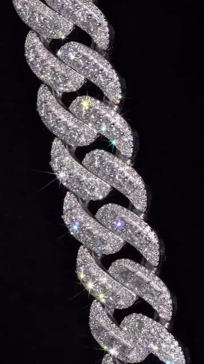 20mm VVS Moissanite Cuban Chain | Rhodium Plated 925 Silver | Round & Emerald Cut Iced Out Chain | Pass Diamond Tester | Hip Hop Jewelry