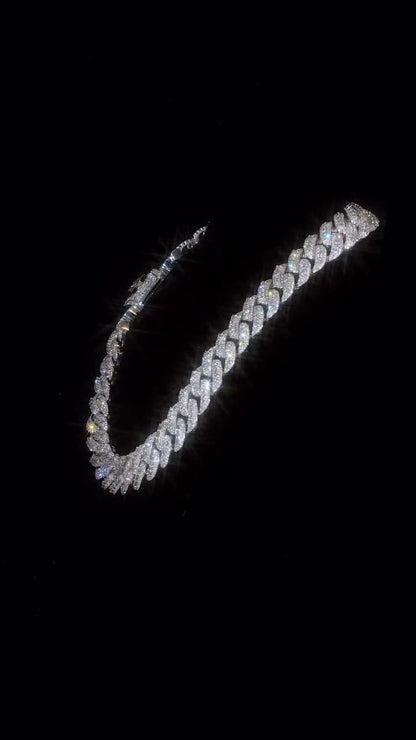 20mm VVS Moissanite Cuban Chain | Rhodium Plated 925 Silver | Round & Emerald Cut Iced Out Chain | Pass Diamond Tester | Hip Hop Jewelry