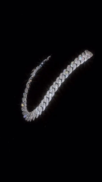 20mm VVS Moissanite Cuban Chain | Rhodium Plated 925 Silver | Round & Emerald Cut Iced Out Chain | Pass Diamond Tester | Hip Hop Jewelry