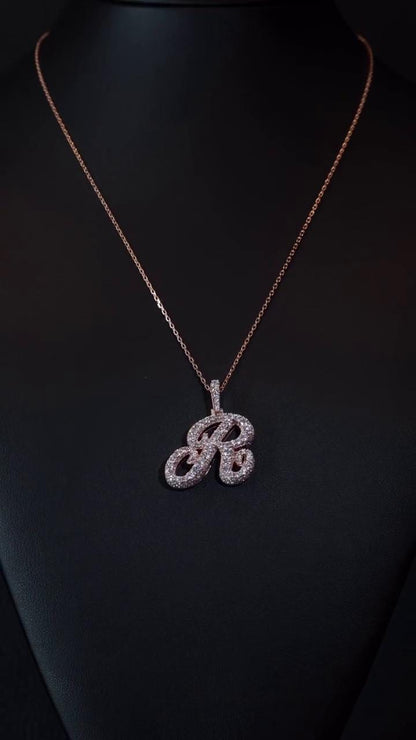 Lab Grown Diamond Initial Pendant Letter R in 925 Sterling Silver or 10K Gold, Rhodium Plated, Custom Letter Necklace Gift for Him/Her