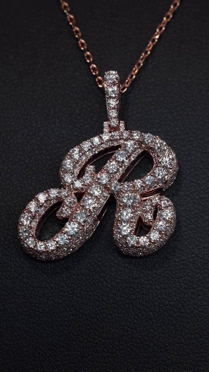 Lab Grown Diamond Initial Pendant Letter R in 925 Sterling Silver or 10K Gold, Rhodium Plated, Custom Letter Necklace Gift for Him/Her