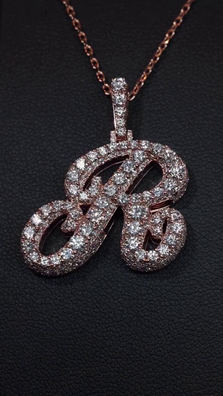 Lab Grown Diamond Initial Pendant Letter R in 925 Sterling Silver or 10K Gold, Rhodium Plated, Custom Letter Necklace Gift for Him/Her