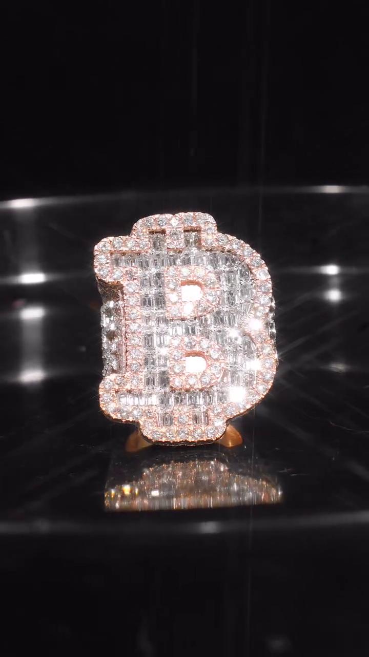 Iced Out Letter "B" Ring for Men in 925 Silver/10K Gold | Custom Hip Hop Initial Ring | Lab Diamond Hip Hop Ring