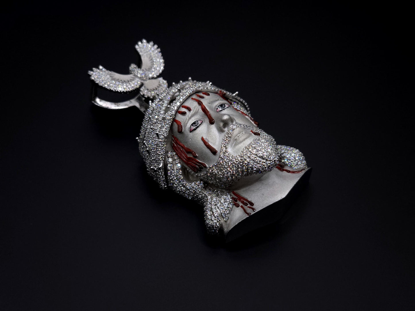 Bleeding Jesus Pendant with Bird Bail | 925 Silver/10K Gold | CZ, Moissanite, Lab Diamond | Hip Hop Bling Religious Necklace