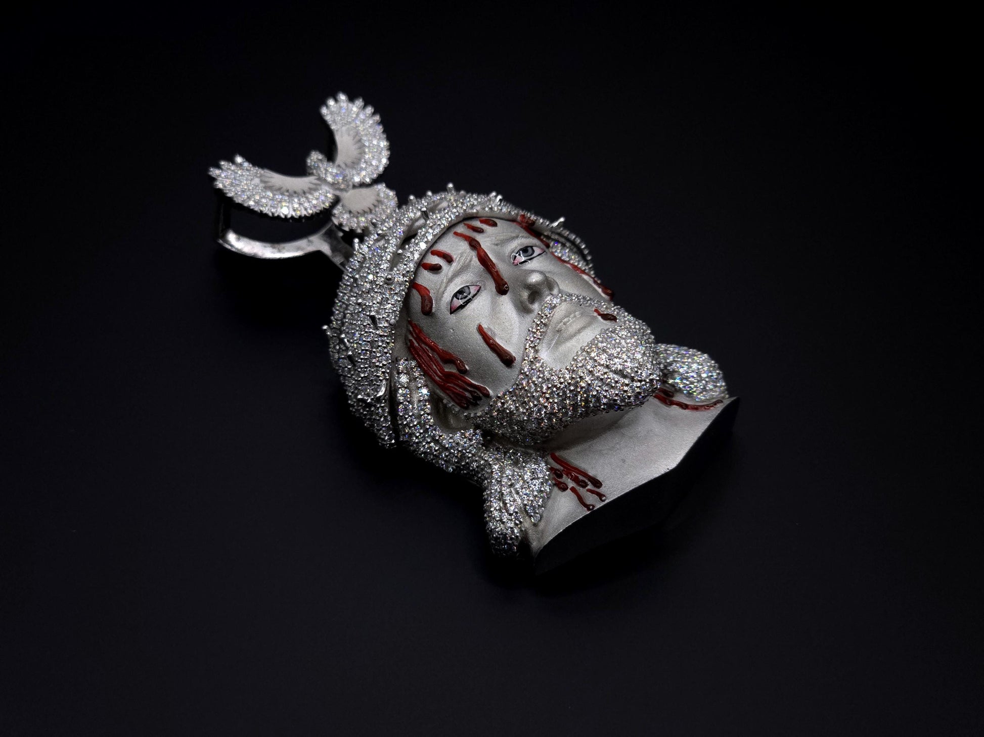 Bleeding Jesus Pendant with Bird Bail | 925 Silver/10K Gold | CZ, Moissanite, Lab Diamond | Hip Hop Bling Religious Necklace