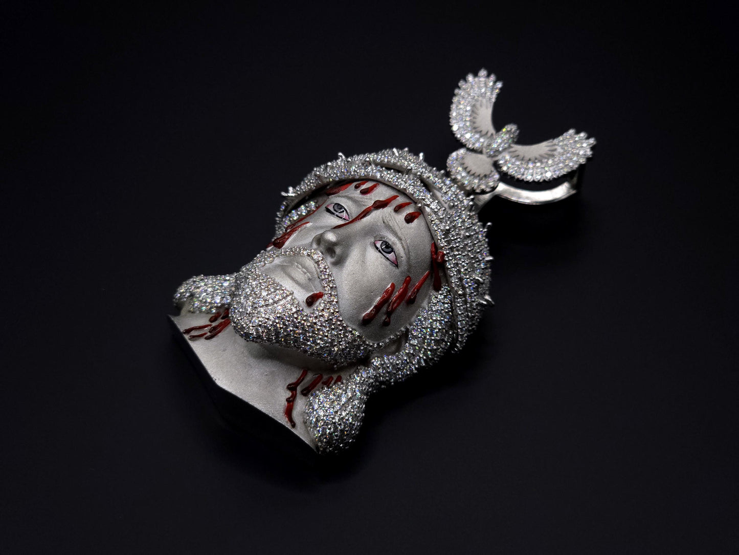 Bleeding Jesus Pendant with Bird Bail | 925 Silver/10K Gold | CZ, Moissanite, Lab Diamond | Hip Hop Bling Religious Necklace