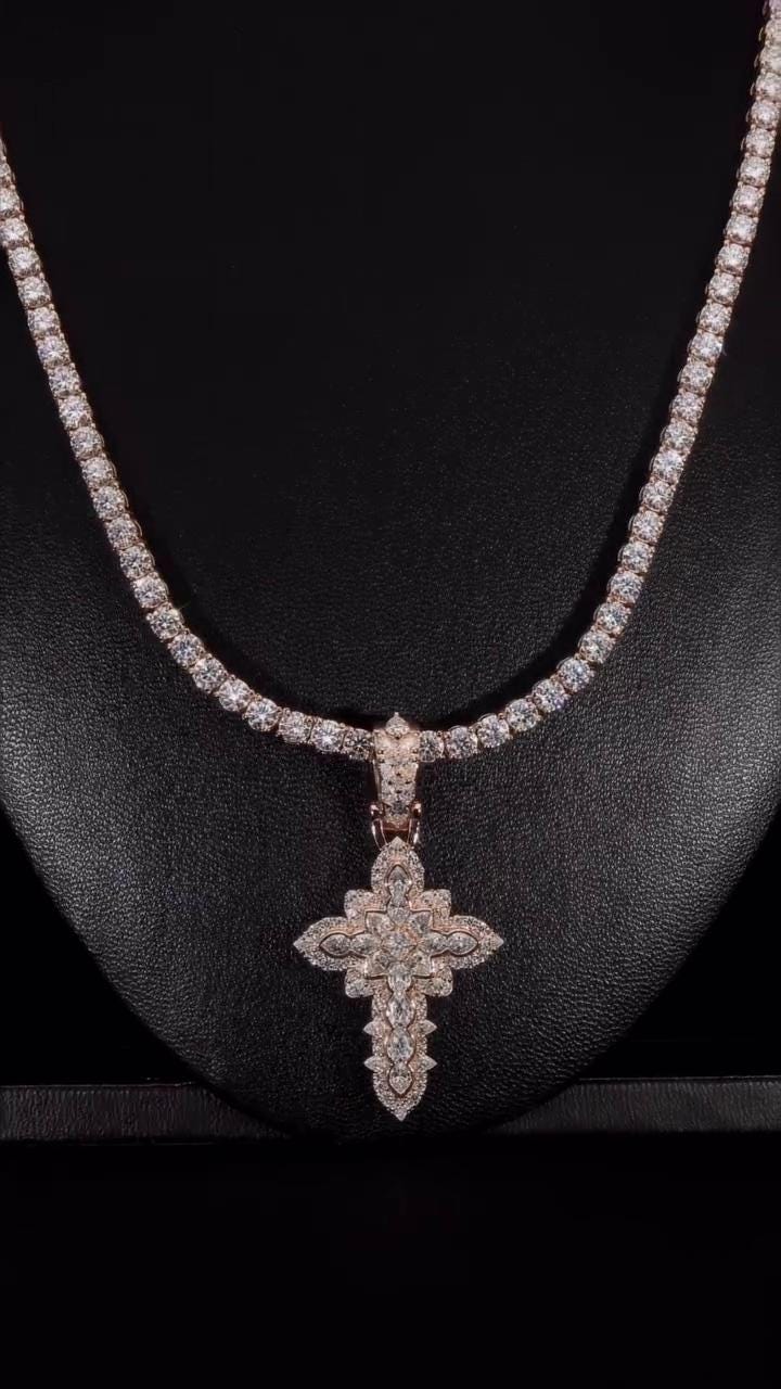 Large Iced Out Cross Pendant Necklace for Men & Women | 925 Silver/10K Gold | CZ, Moissanite, Lab Diamond | Hip Hop Religious Jewelry