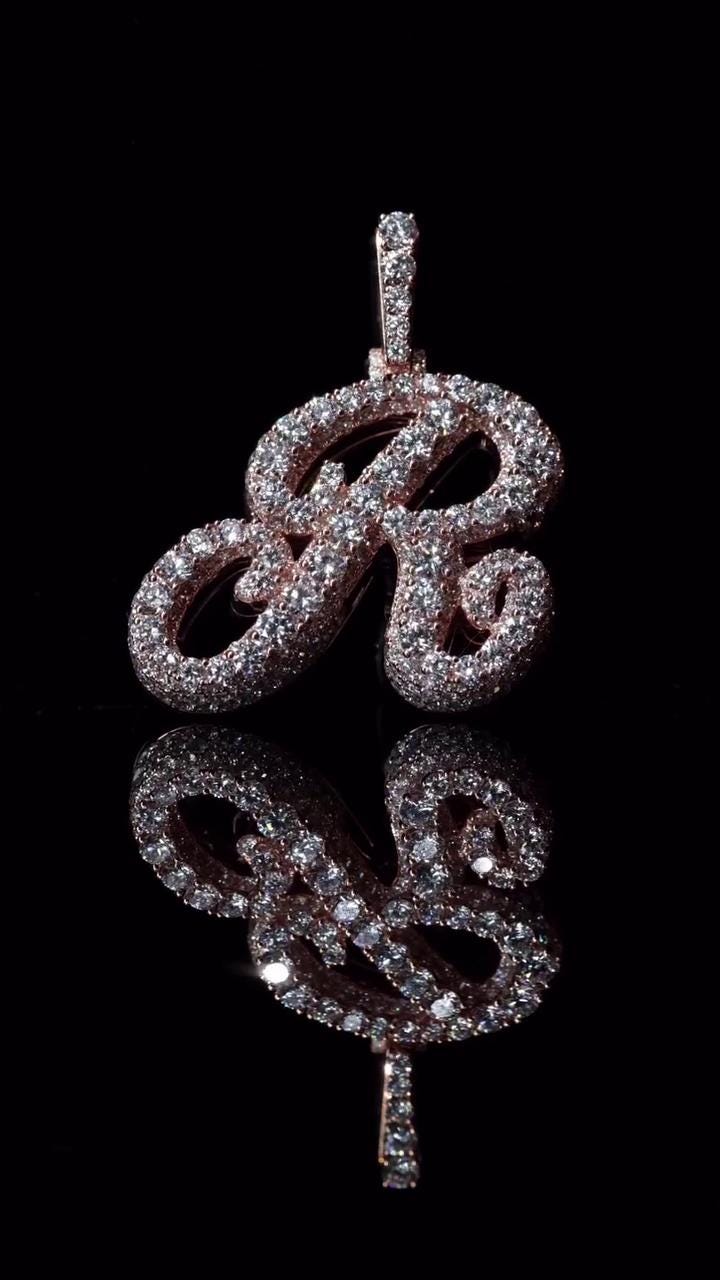 Lab Grown Diamond Initial Pendant Letter R in 925 Sterling Silver or 10K Gold, Rhodium Plated, Custom Letter Necklace Gift for Him/Her