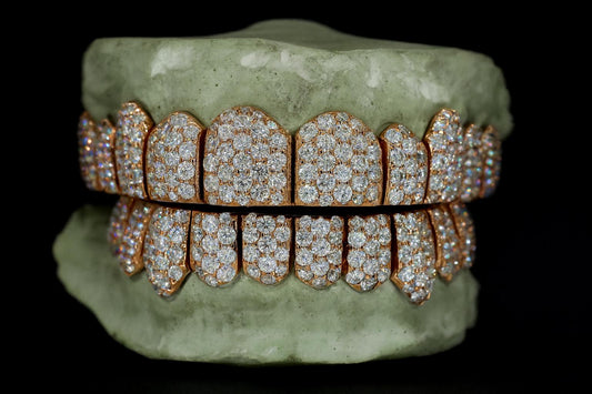 Jumbo VVS Moissanite Perm Cut Grillz 925 Sterling Silver, Pass Diamond Test