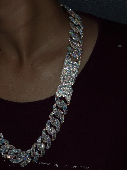 20mm VVS Moissanite Cuban Chain | Rhodium Plated 925 Silver | Round & Emerald Cut Iced Out Chain | Pass Diamond Tester | Hip Hop Jewelry