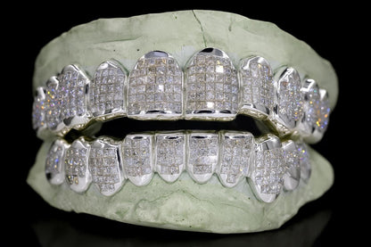Invisible Set VVS Moissanite Grillz, Princess cut Moissanite, Deep/Perm Cut, 925 Sterling Silver, Pass Diamond Test
