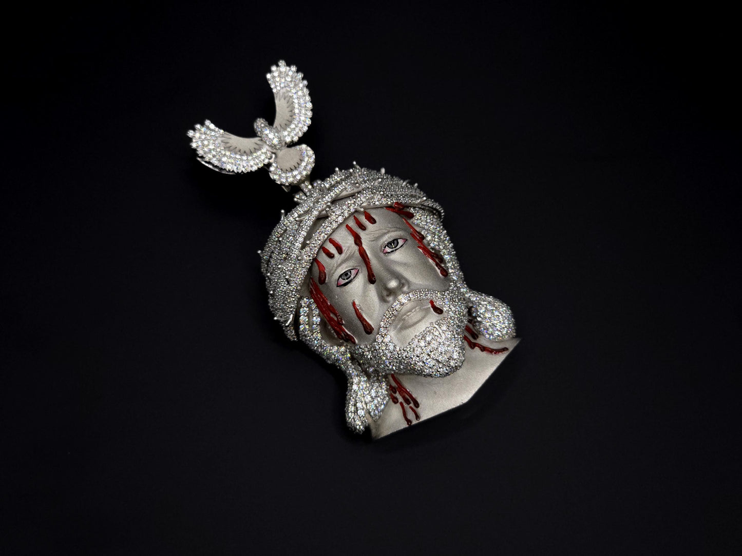 Bleeding Jesus Pendant with Bird Bail | 925 Silver/10K Gold | CZ, Moissanite, Lab Diamond | Hip Hop Bling Religious Necklace