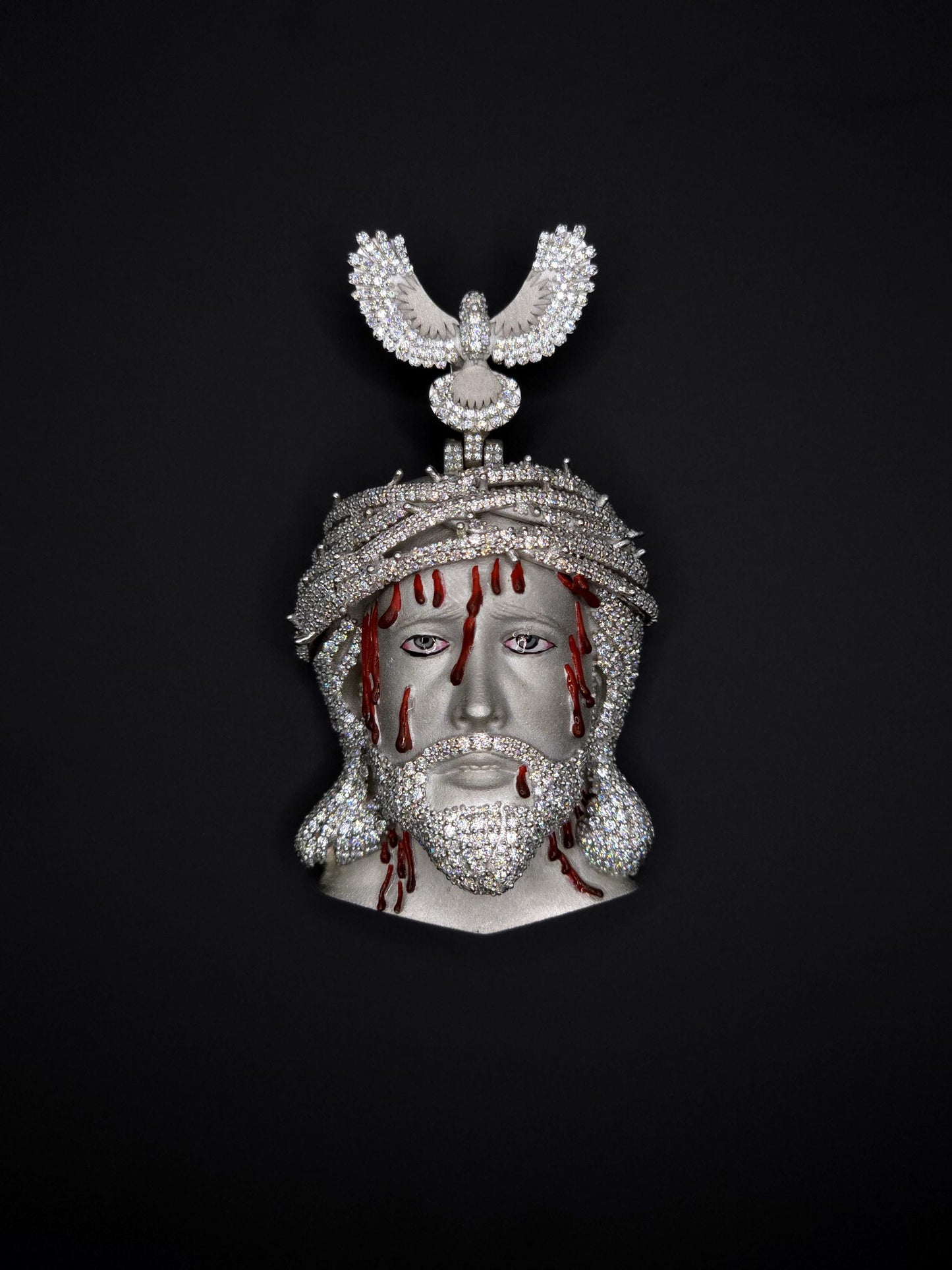 Bleeding Jesus Pendant with Bird Bail | 925 Silver/10K Gold | CZ, Moissanite, Lab Diamond | Hip Hop Bling Religious Necklace
