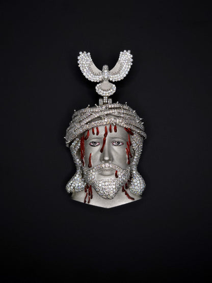 Bleeding Jesus Pendant with Bird Bail | 925 Silver/10K Gold | CZ, Moissanite, Lab Diamond | Hip Hop Bling Religious Necklace