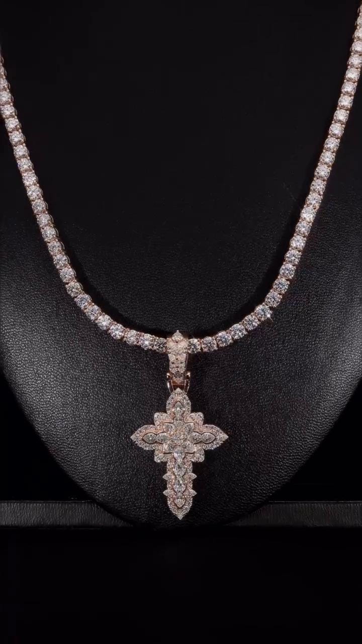 Large Iced Out Cross Pendant Necklace for Men & Women | 925 Silver/10K Gold | CZ, Moissanite, Lab Diamond | Hip Hop Religious Jewelry