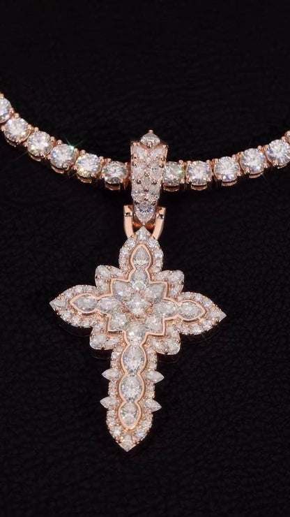 Large Iced Out Cross Pendant Necklace for Men & Women | 925 Silver/10K Gold | CZ, Moissanite, Lab Diamond | Hip Hop Religious Jewelry