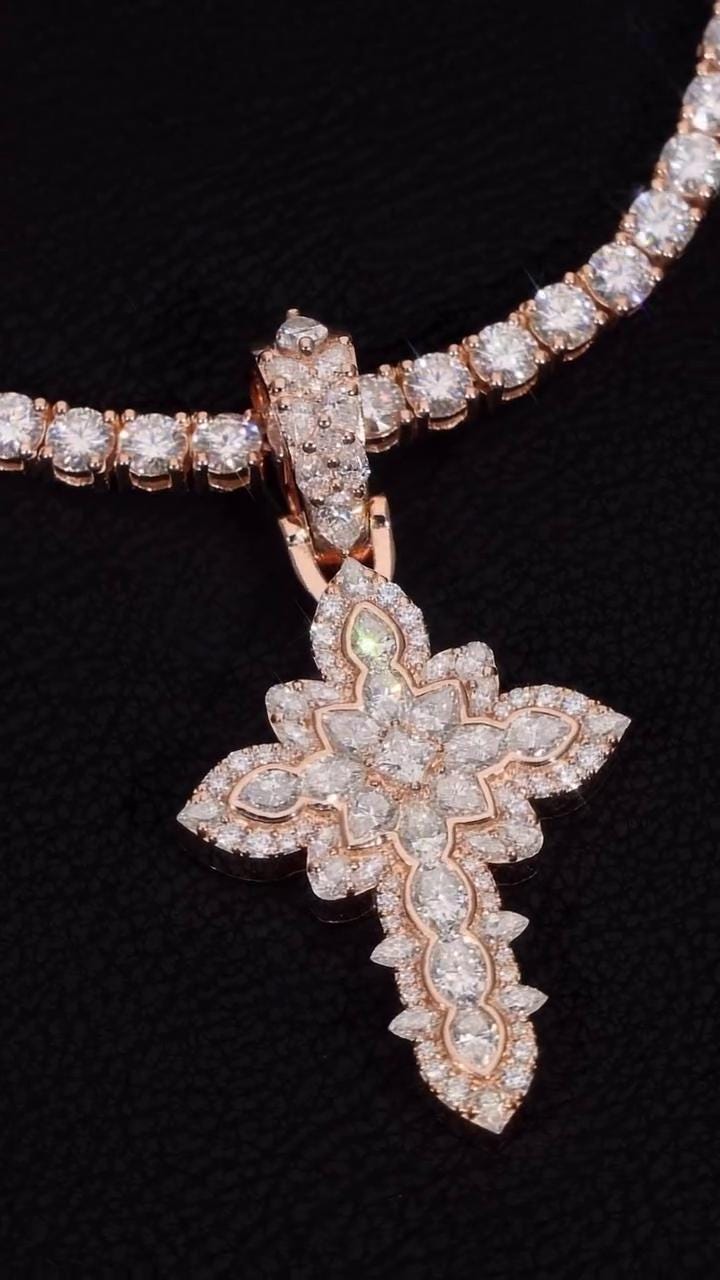 Large Iced Out Cross Pendant Necklace for Men & Women | 925 Silver/10K Gold | CZ, Moissanite, Lab Diamond | Hip Hop Religious Jewelry