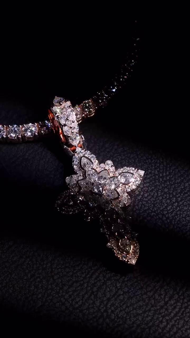 Large Iced Out Cross Pendant Necklace for Men & Women | 925 Silver/10K Gold | CZ, Moissanite, Lab Diamond | Hip Hop Religious Jewelry
