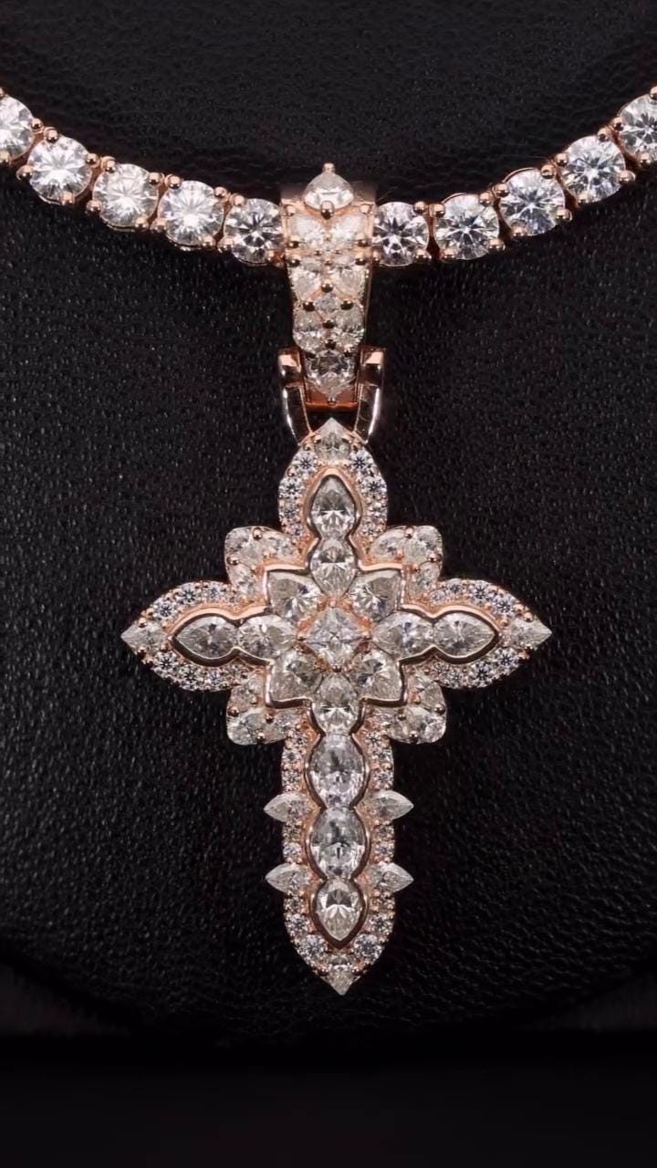 Large Iced Out Cross Pendant Necklace for Men & Women | 925 Silver/10K Gold | CZ, Moissanite, Lab Diamond | Hip Hop Religious Jewelry