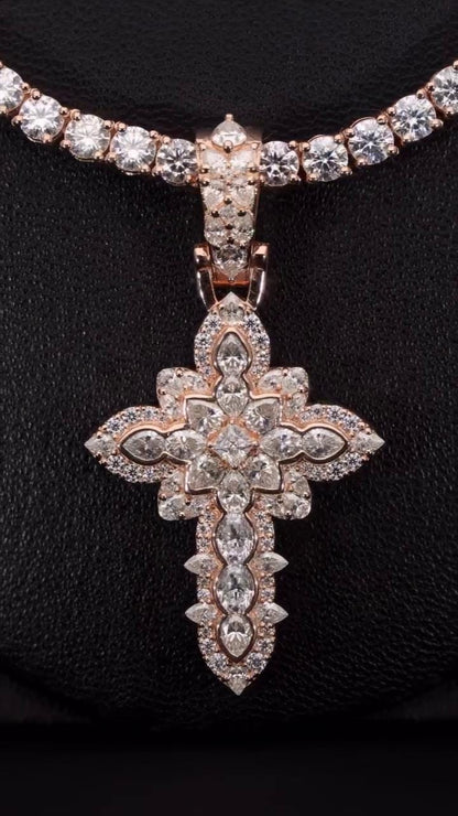 Large Iced Out Cross Pendant Necklace for Men & Women | 925 Silver/10K Gold | CZ, Moissanite, Lab Diamond | Hip Hop Religious Jewelry