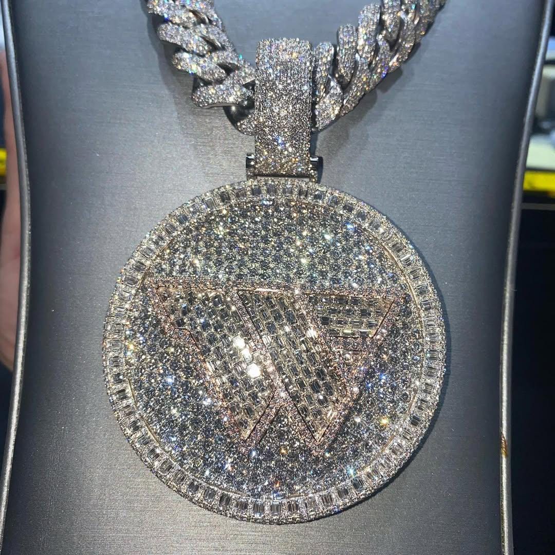 Custom Moissanite Pendant, Iced Out Hip Hop Jewelry, 925 Silver/10K Gold Pendant, Chunky Moissanite Necklace, Custom Bling Gift