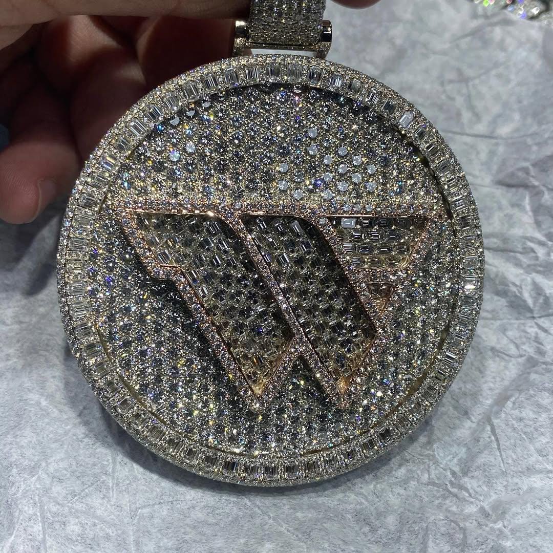 Custom Moissanite Pendant, Iced Out Hip Hop Jewelry, 925 Silver/10K Gold Pendant, Chunky Moissanite Necklace, Custom Bling Gift