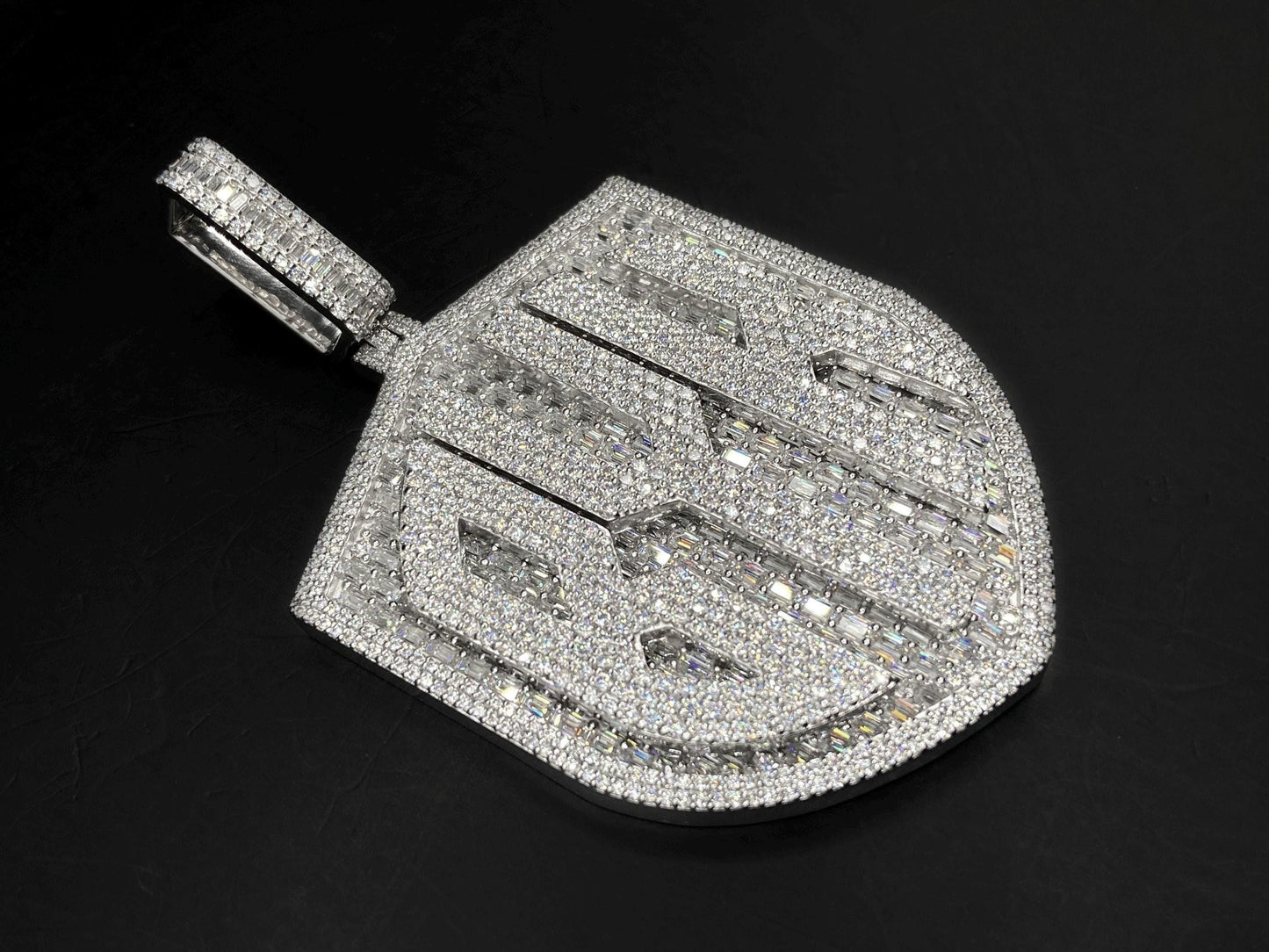 Custom Iced Out Lab Diamond Pendant – 2.5" Hip Hop Bling Jewelry | 925 Silver or 10K Gold | Baguette & Round | Passes Diamond Tester
