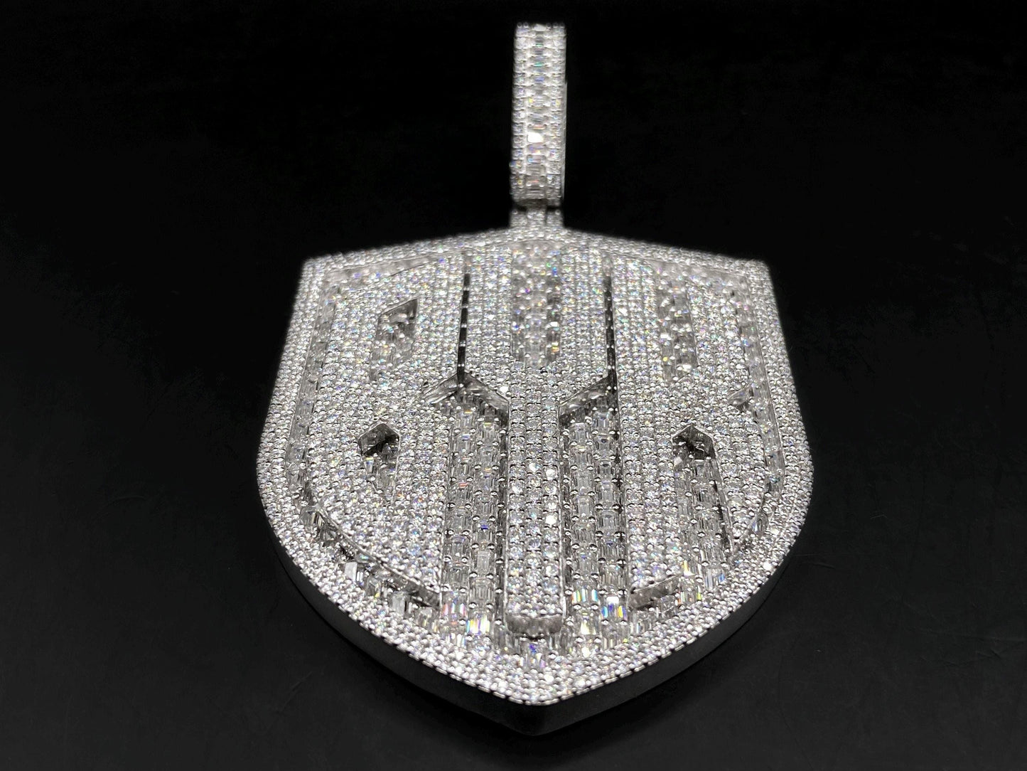 Custom Iced Out Lab Diamond Pendant – 2.5" Hip Hop Bling Jewelry | 925 Silver or 10K Gold | Baguette & Round | Passes Diamond Tester