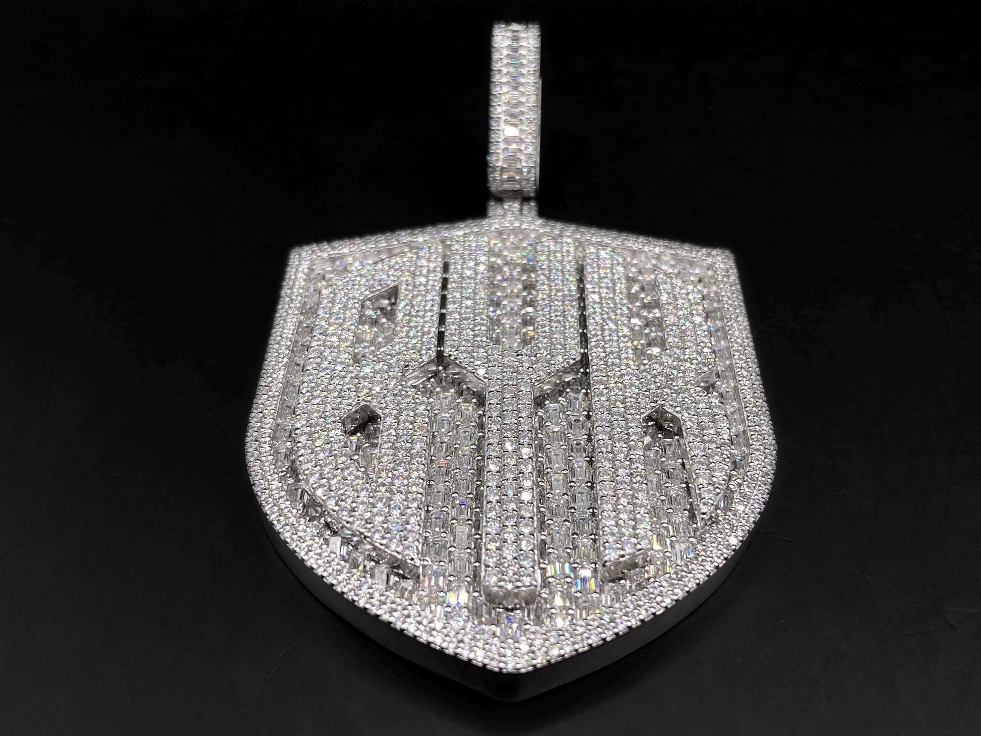 Custom Iced Out Lab Diamond Pendant – 2.5" Hip Hop Bling Jewelry | 925 Silver or 10K Gold | Baguette & Round | Passes Diamond Tester
