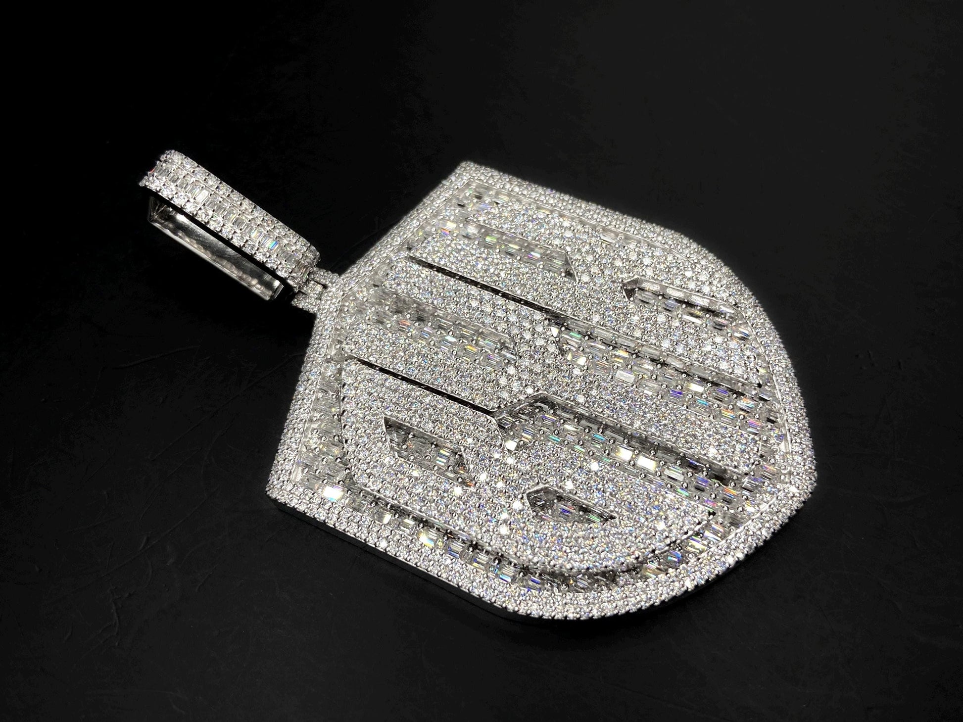 Custom Iced Out Lab Diamond Pendant – 2.5" Hip Hop Bling Jewelry | 925 Silver or 10K Gold | Baguette & Round | Passes Diamond Tester