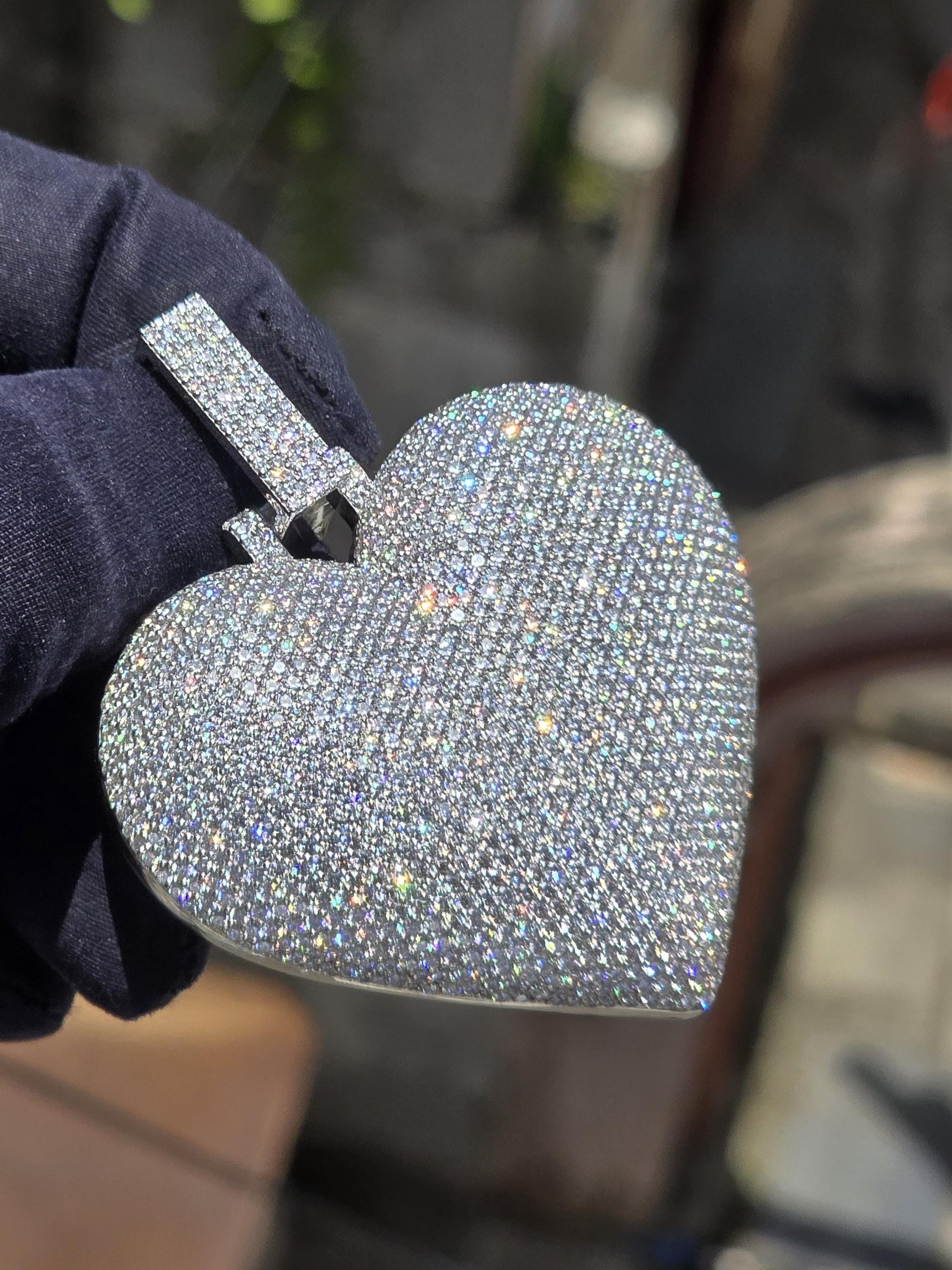 14.66Ct Round Cut Moissanite Diamond Men's Customized Heart Pendant 10K White Gold, Fully Iced Out Men's Hip-hop Pendant