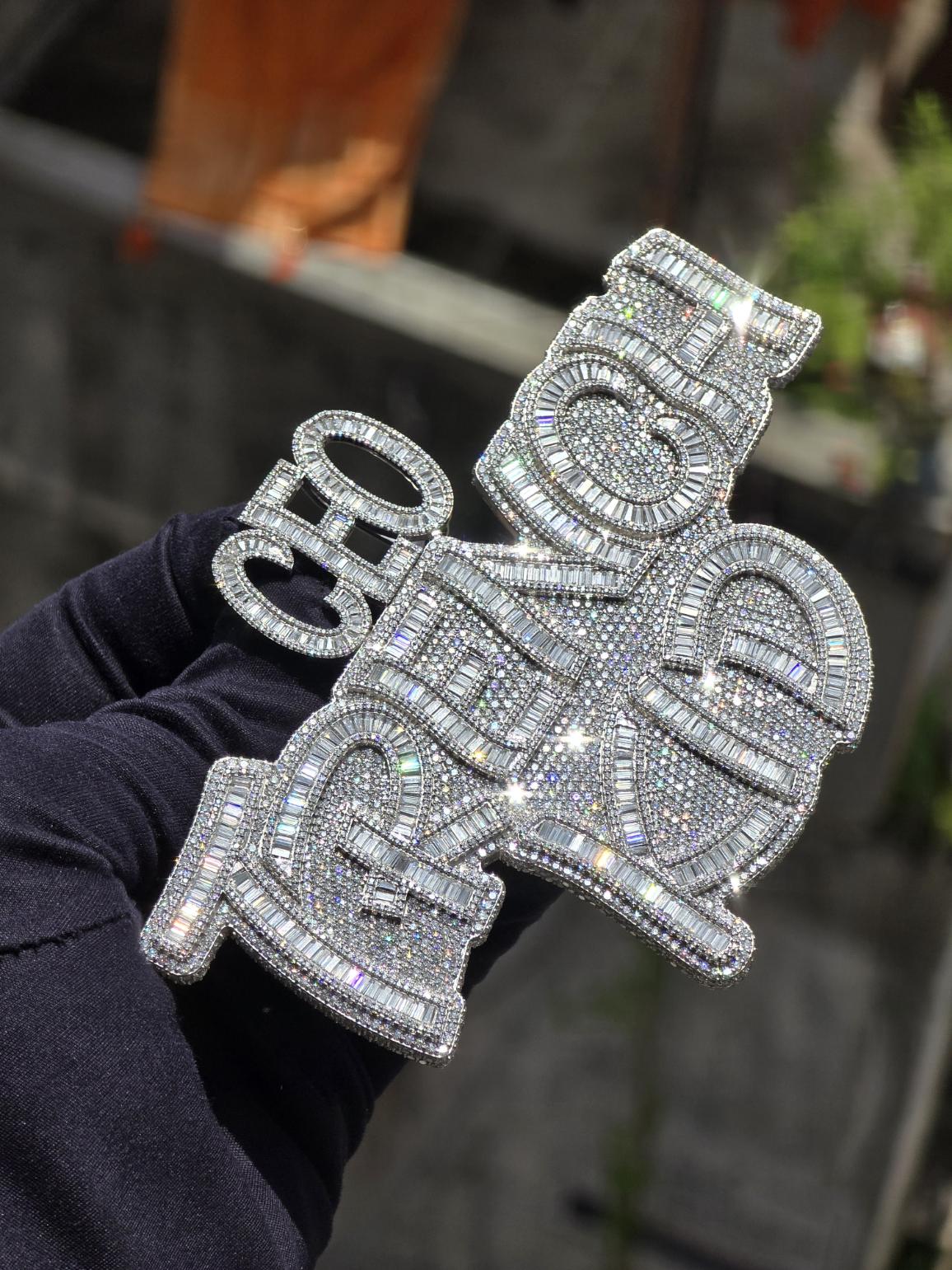 5" Fully Iced Trench Kid VVS Moissanite Pendant, Pass Diamond Test, Icy Hip Hop Jewelry, Solid Back Custom Pendant